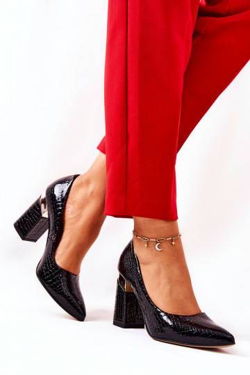 Pelle Scarpe LeAski con imitazione della pelle di serpente 3117 colore nero