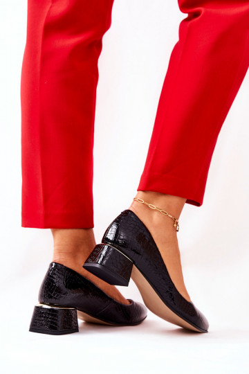 Pelle con imitazione della pelle di serpente Scarpe LeAski 3118 colore nero 2