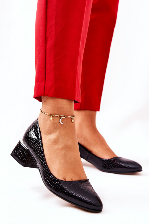 Pelle con imitazione della pelle di serpente Scarpe LeAski 3118 colore nero Pelle con imitazione della pelle di serpente Scarpe LeAski 3118 colore nero