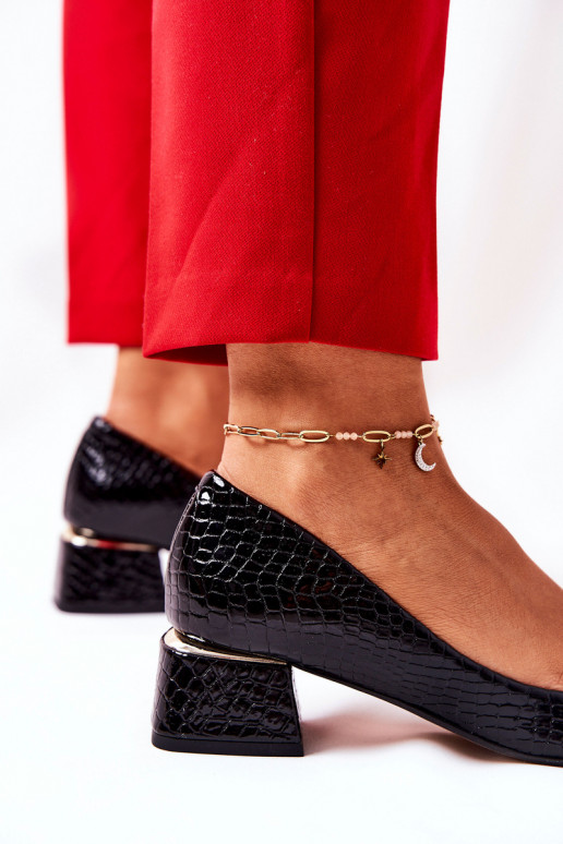 Pelle con imitazione della pelle di serpente Scarpe LeAski 3118 colore nero Pelle con imitazione della pelle di serpente Scarpe LeAski 3118 colore nero