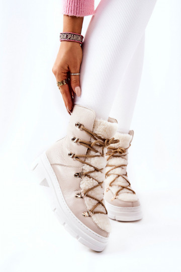 riscaldamento Pelle Stivali scarpe colore avorio Nerisso