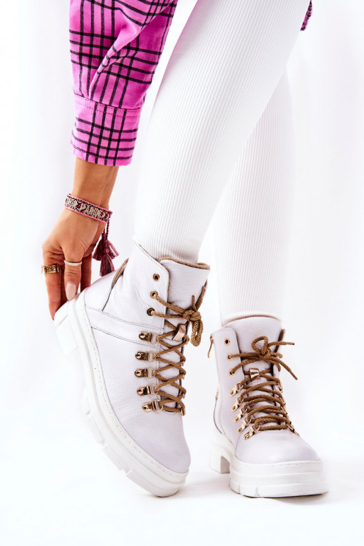 Pelle riscaldamento Stivali Bianco-beige Brescia Pelle riscaldamento Stivali Bianco-beige Brescia