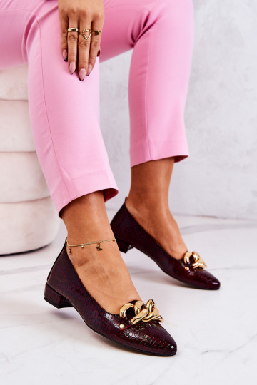 Pelle con effetto vernice con imitazione della pelle di serpente Scarpe Borgogna Elissabeth