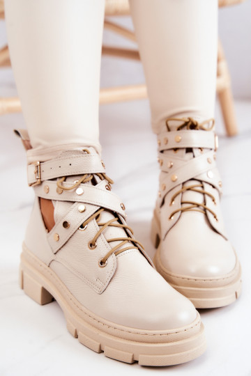 Pelle Femminile Stivali Con ritagli colore avorio Everly