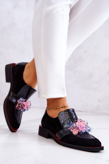 dalla pelle scamosciata scarpe con ornamenti Nero e-colore rosso Davine