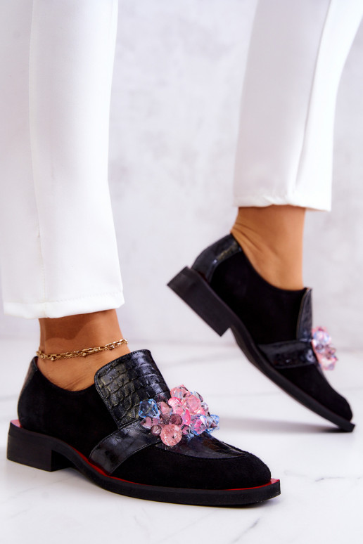 dalla pelle scamosciata scarpe con ornamenti Nero e-colore rosso Davine dalla pelle scamosciata scarpe con ornamenti Nero e-colore rosso Davine