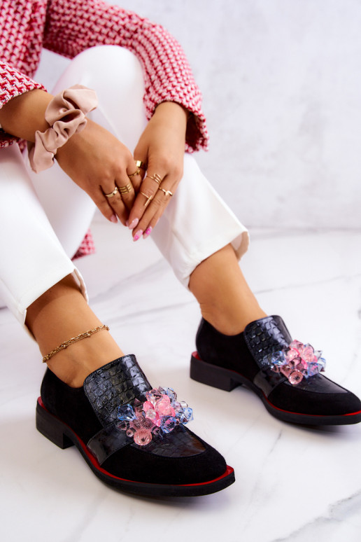 dalla pelle scamosciata scarpe con ornamenti Nero e-colore rosso Davine dalla pelle scamosciata scarpe con ornamenti Nero e-colore rosso Davine