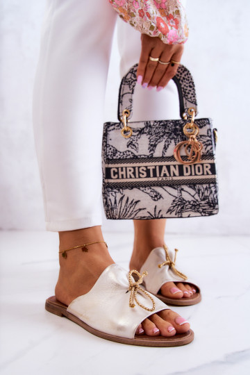 Zazoo 2659 Pantofole in pelle Femminile Bianco-colore dorato