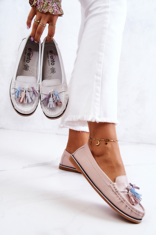 Pelle mocassini da donna con frange colore rosa Laressa Pelle mocassini da donna con frange colore rosa Laressa