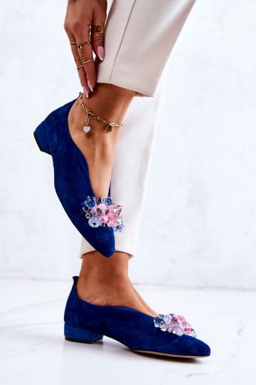 Stile elegante dalla pelle scamosciata scarpe con ornamenti blu scuro McQueen 2