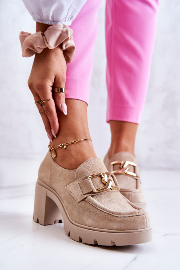 Stile elegante scarpe con i tacchi con dettagli dorati colore avorio Lemar Harmell