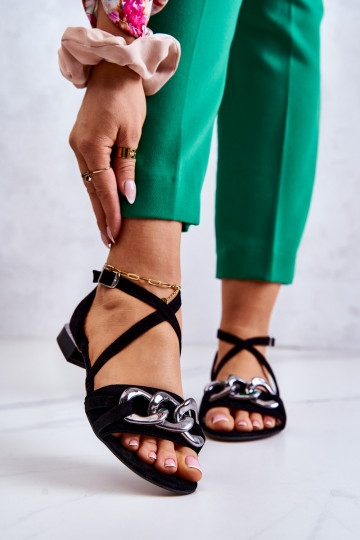 Femminile Sandali in camoscio con catene Laura Messi 2365 colore nero 2