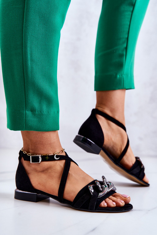 Femminile Sandali in camoscio con catene Laura Messi 2365 colore nero Femminile Sandali in camoscio con catene Laura Messi 2365 colore nero