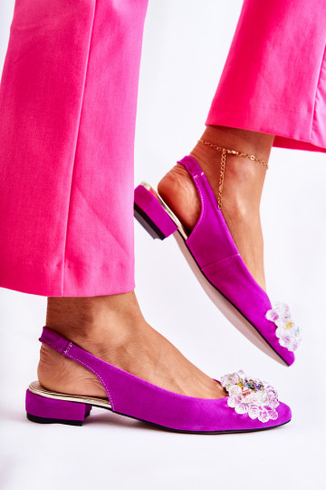 Ballerine in camoscio con i tacchi con ornamenti Rosa scuro Elenie