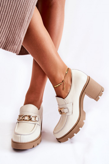 Scarpe in pelle con tacco e dettagli dorati Lemar Mikeyla color avorio 2