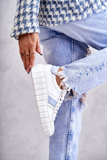 Femminile Pelle scarpe da ginnastica con cinghie Bianco-colore blu Ariva 2