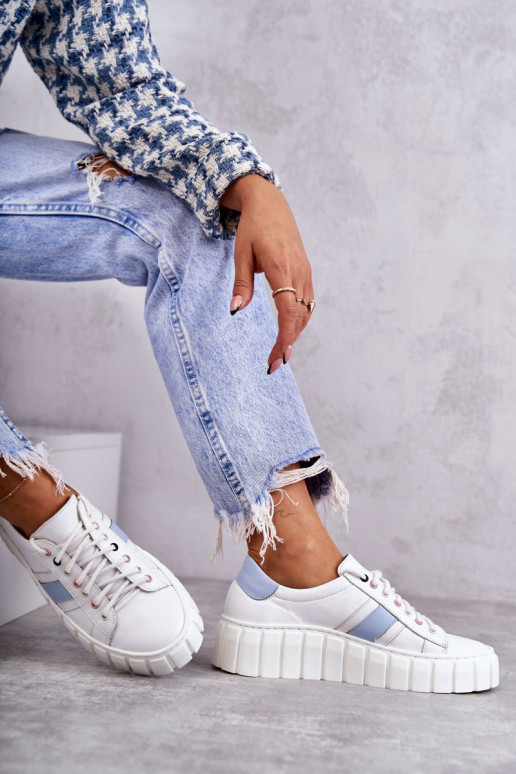 Femminile Pelle scarpe da ginnastica con cinghie Bianco-colore blu Ariva Femminile Pelle scarpe da ginnastica con cinghie Bianco-colore blu Ariva