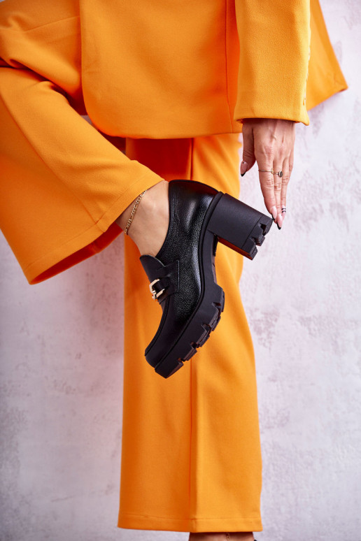 Pelle scarpe con i tacchi con dettagli dorati colore nero Lemar Mikeyla