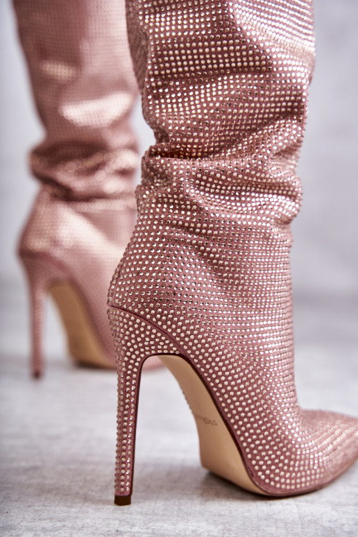 Alla moda stivali con tacchi sottili con gli occhi scintillanti colore rosa Lovisa