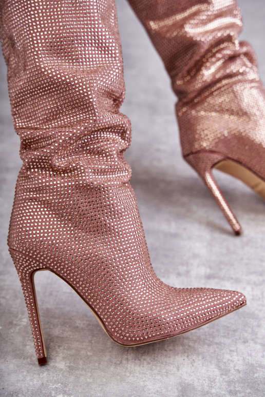 Alla moda stivali con tacchi sottili con gli occhi scintillanti colore rosa Lovisa