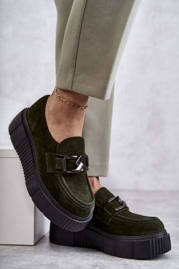 Alla moda dalla pelle scamosciata scarpe con una piattaforma colore kaki Lemar Deversol