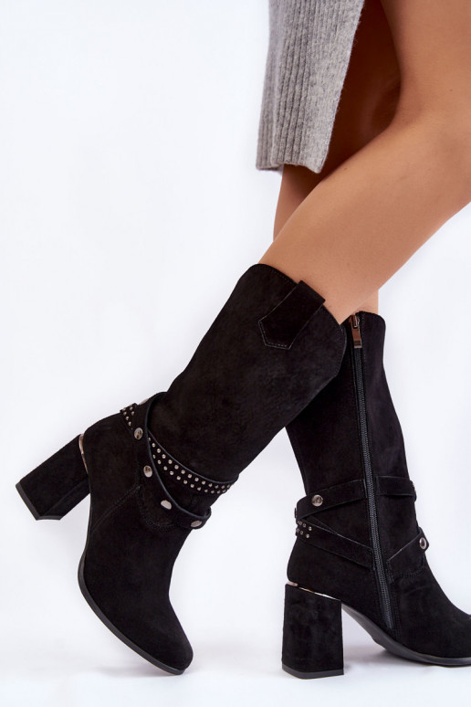 Femminile dalla pelle scamosciata stivali con i tacchi LeAski Shoes 2934/B colore nero Femminile dalla pelle scamosciata stivali con i tacchi LeAski Shoes 2934/B colore nero