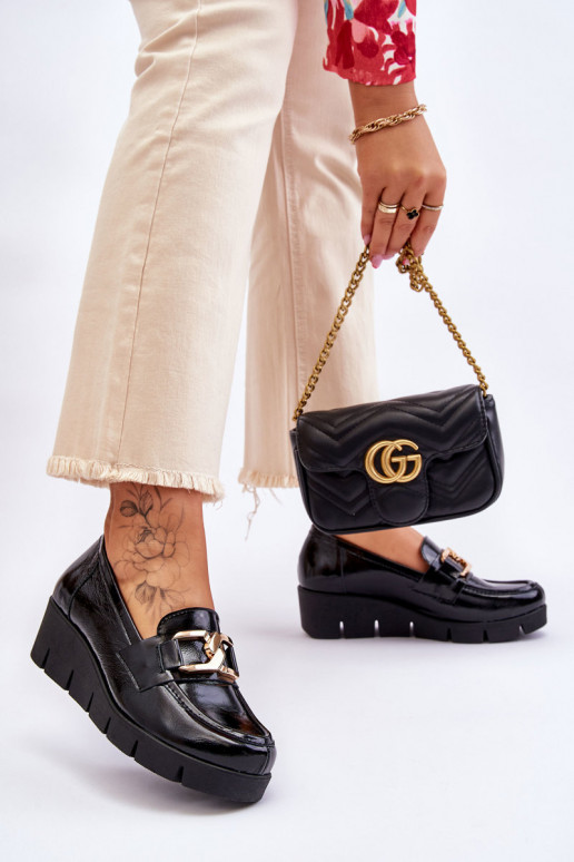 Mocassini laccati Su un cuneo colore nero Lemar Felicita