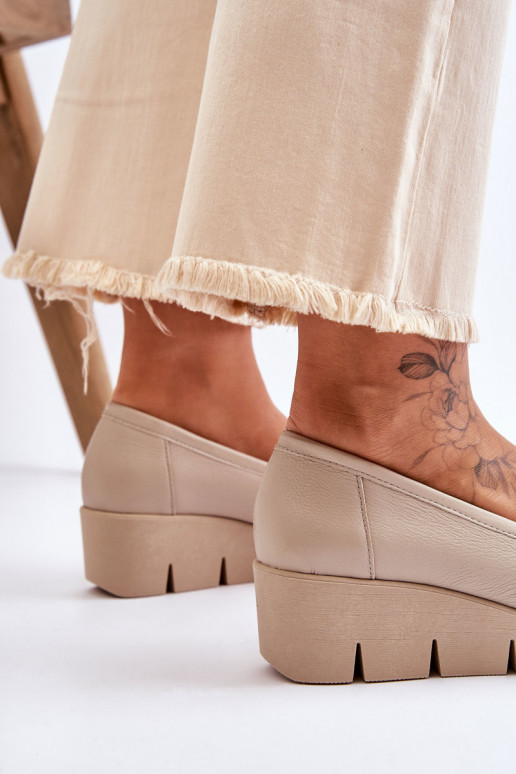 Pelle Mocassini Su un cuneo beige Lemar Felicita Pelle Mocassini Su un cuneo beige Lemar Felicita