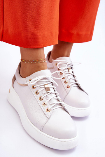 Scarpe sportive da donna in pelle con plateau bianche Caressa