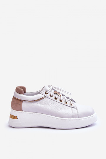 Scarpe sportive da donna in pelle con plateau bianche Caressa 2