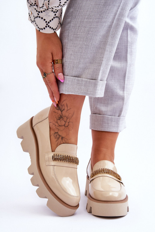 Alla moda Mocassini con una piattaforma con ornamenti Laura Messi 2600 beige Alla moda Mocassini con una piattaforma con ornamenti Laura Messi 2600 beige