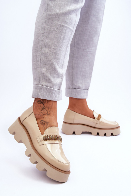 Alla moda Mocassini con una piattaforma con ornamenti Laura Messi 2600 beige Alla moda Mocassini con una piattaforma con ornamenti Laura Messi 2600 beige