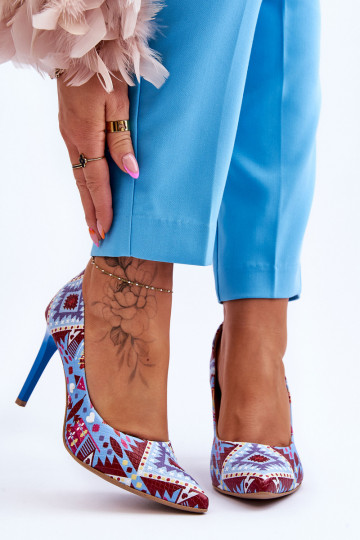 Alla moda Pelle scarpe col tacco alto LeAski Shoes 2659 blu-colore rosso