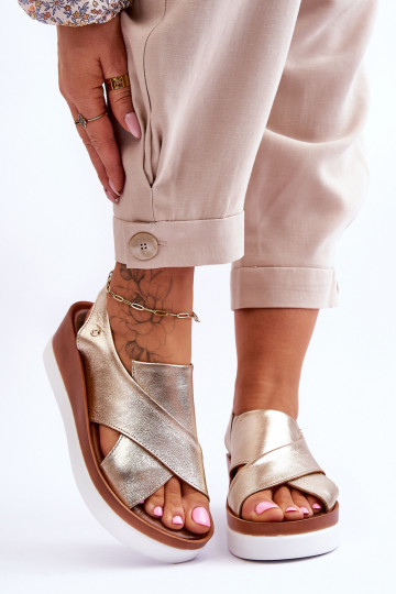 Sandali in pelle con plateau color oro Morgan