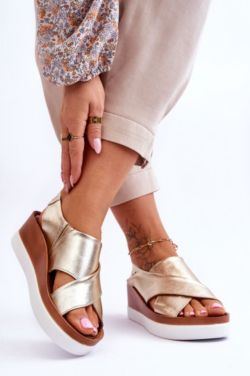 Sandali in pelle con plateau color oro Morgan 2