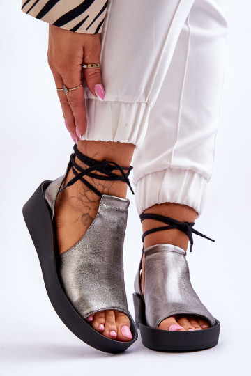 Pelle Sandali con plateau Nicole 2743/063 grigio-colore nero