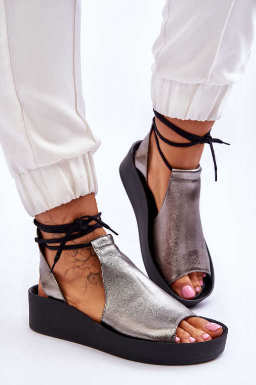 Pelle Sandali con plateau Nicole 2743/063 grigio-colore nero