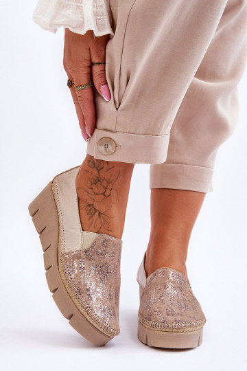 Scarpe casual in pelle con platforma Tai turiciejka 5814A-10 color sabbia