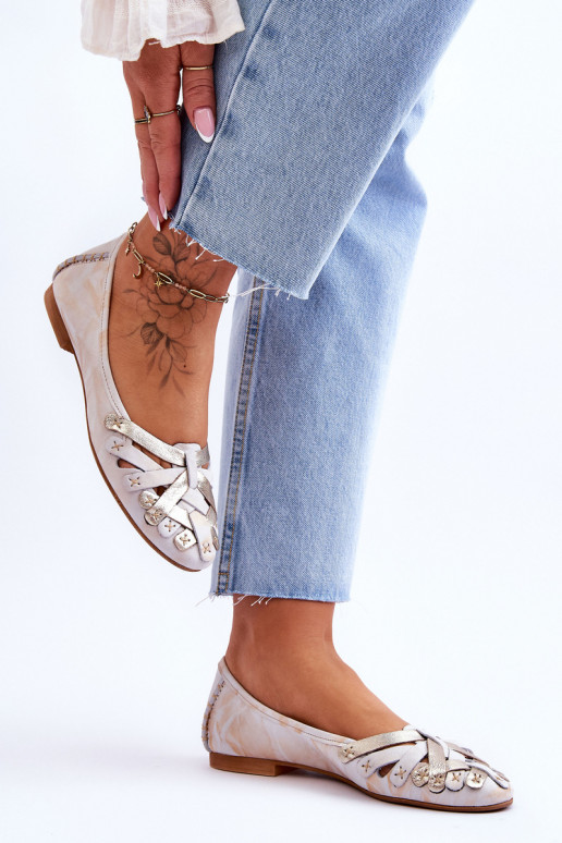 Femminile Ballerine Deveciejka 01358-22 beige-colore dorato Femminile Ballerine Deveciejka 01358-22 beige-colore dorato