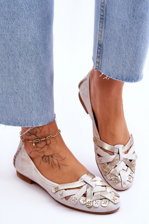 Femminile Ballerine Deveciejka 01358-22 beige-colore dorato Femminile Ballerine Deveciejka 01358-22 beige-colore dorato