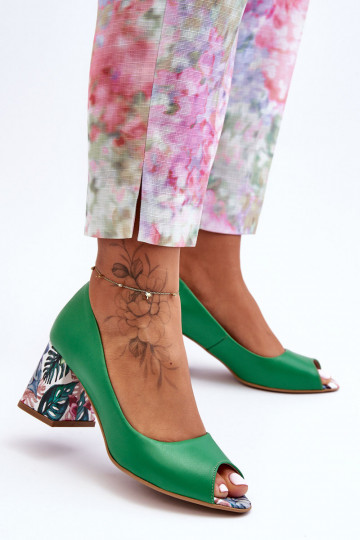 Scarpe in pelle con tacchi decorati Lerskis Shoes 2608/K color verde