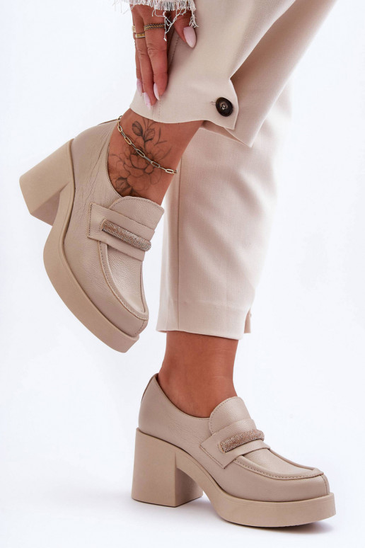 Pelle scarpe con i tacchi con ornamenti beige Lemar Gelanor Pelle scarpe con i tacchi con ornamenti beige Lemar Gelanor