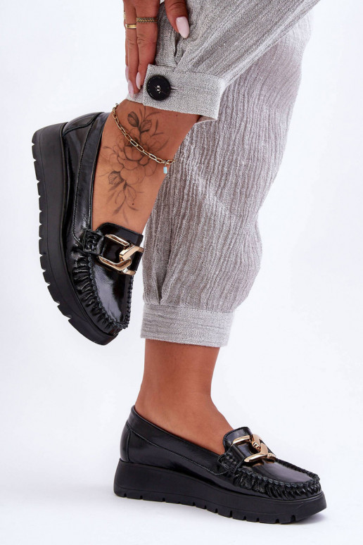 Pelle Mocassini con una piattaforma con ornamenti colore nero Lemar Desmond Pelle Mocassini con una piattaforma con ornamenti colore nero Lemar Desmond