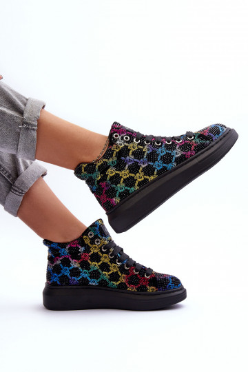 Scarpe sportive con piattaforma e cristalli di montagna GOE MM2N4009 nere color nero