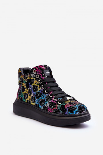 Scarpe sportive con piattaforma e cristalli di montagna GOE MM2N4009 nere color nero 2
