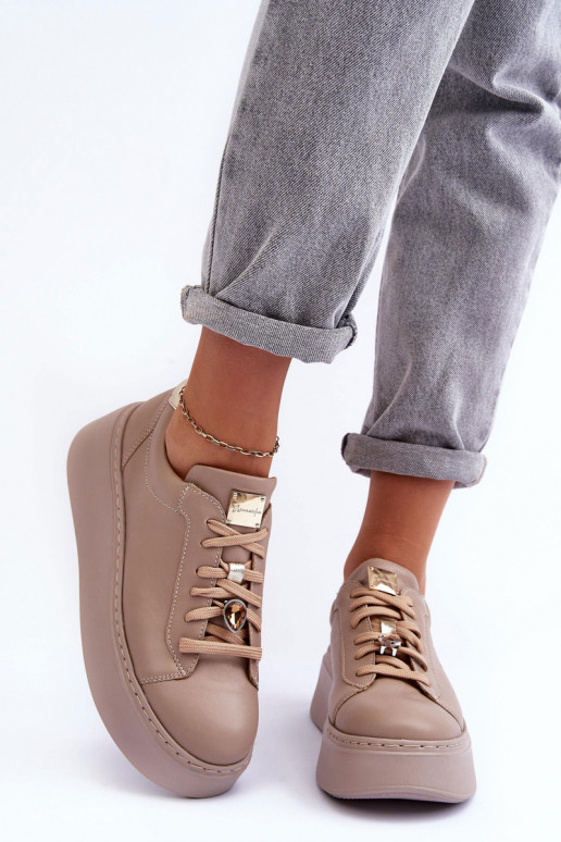 Pelle scarpe da ginnastica con una piattaforma Deveciejka 06191-04 beige Pelle scarpe da ginnastica con una piattaforma Deveciejka 06191-04 beige