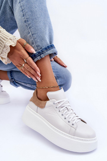 Femminile scarpe da ginnastica Pelle con una piattaforma Colore bianco Lemar 10150