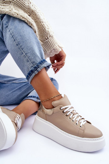 Scarpe sportive in pelle da donna con piattaforma di colore sabbia Lemar 10150