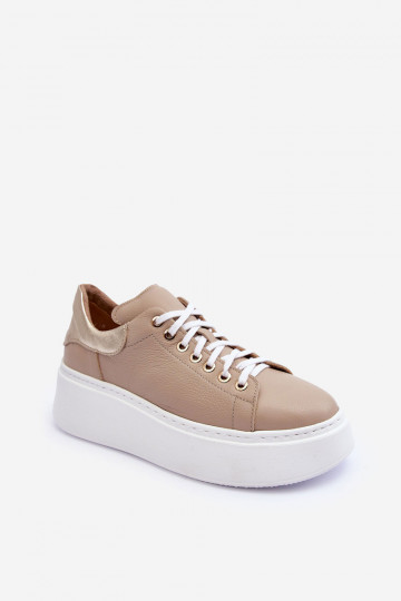 Scarpe sportive in pelle da donna con piattaforma di colore sabbia Lemar 10150 2