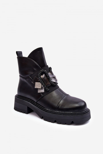 Pelle Decorato Stivali con tacchi larghi e piattaforma S.Barski MR870-46 colore nero